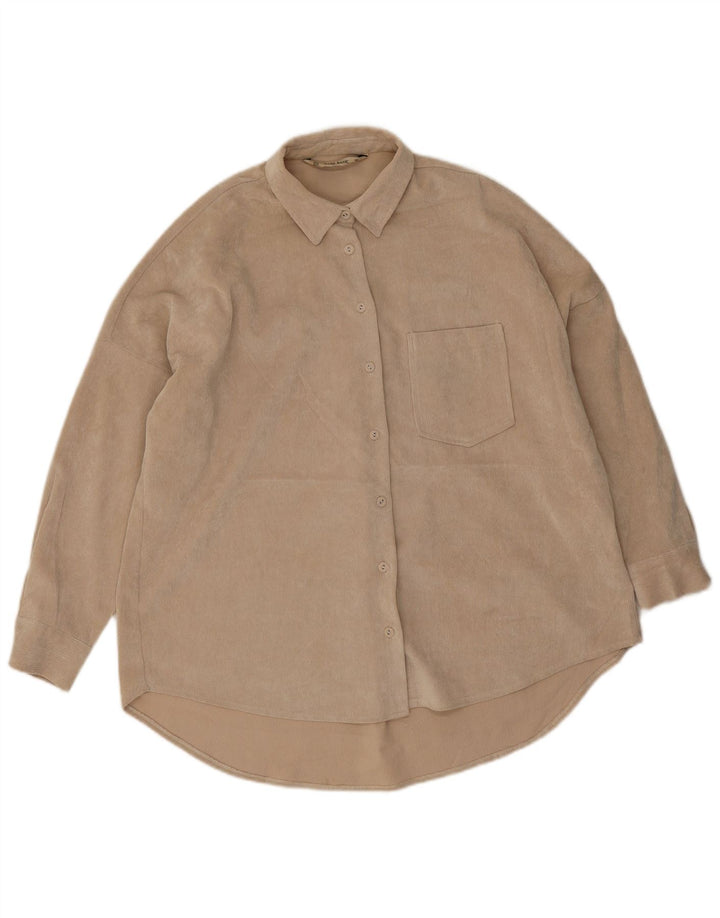 Camisa feminina de veludo cotelê Zara UK 10 pequena poliéster bege