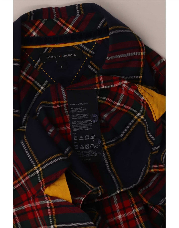Camisa feminina de flanela Tommy Hilfiger EUA 8 médio algodão xadrez azul marinho