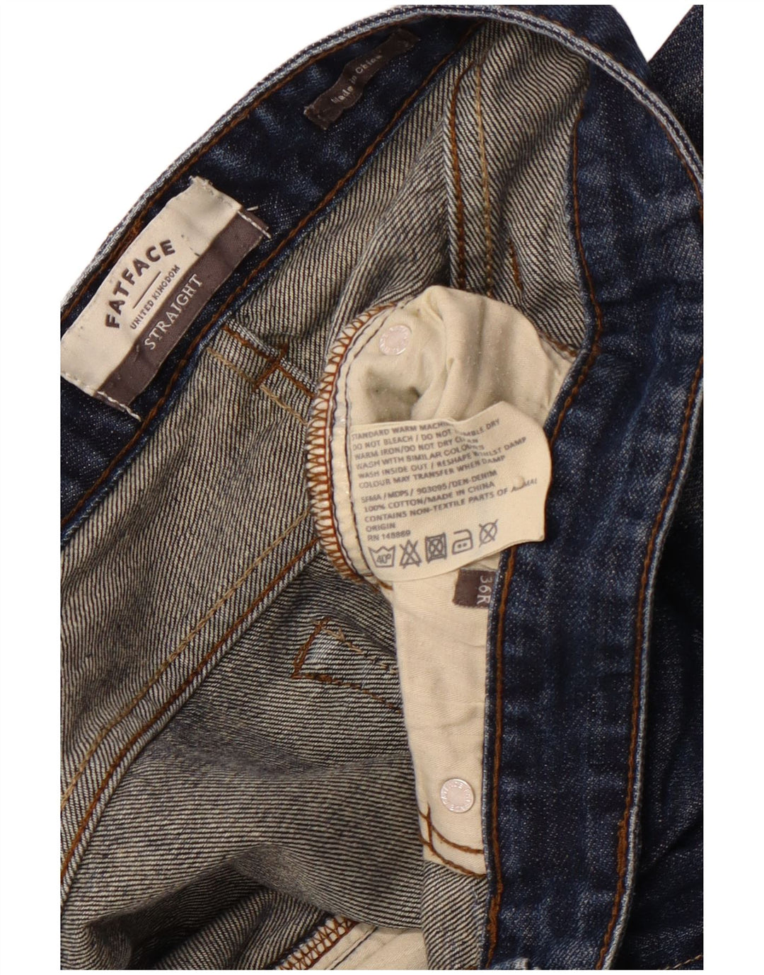 FAT FACE Masculino Lavagem Ácida Regular Fit Jeans Reto W36 L31 Algodão Azul