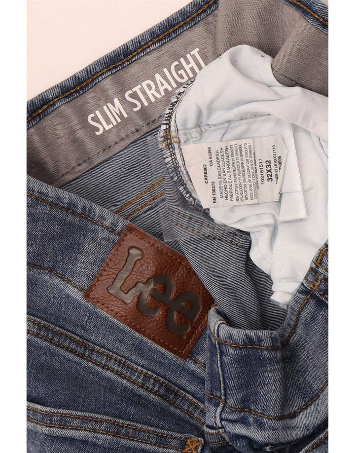 Lee Mens Slim Straight Jeans W32 L32 Azul Algodão
