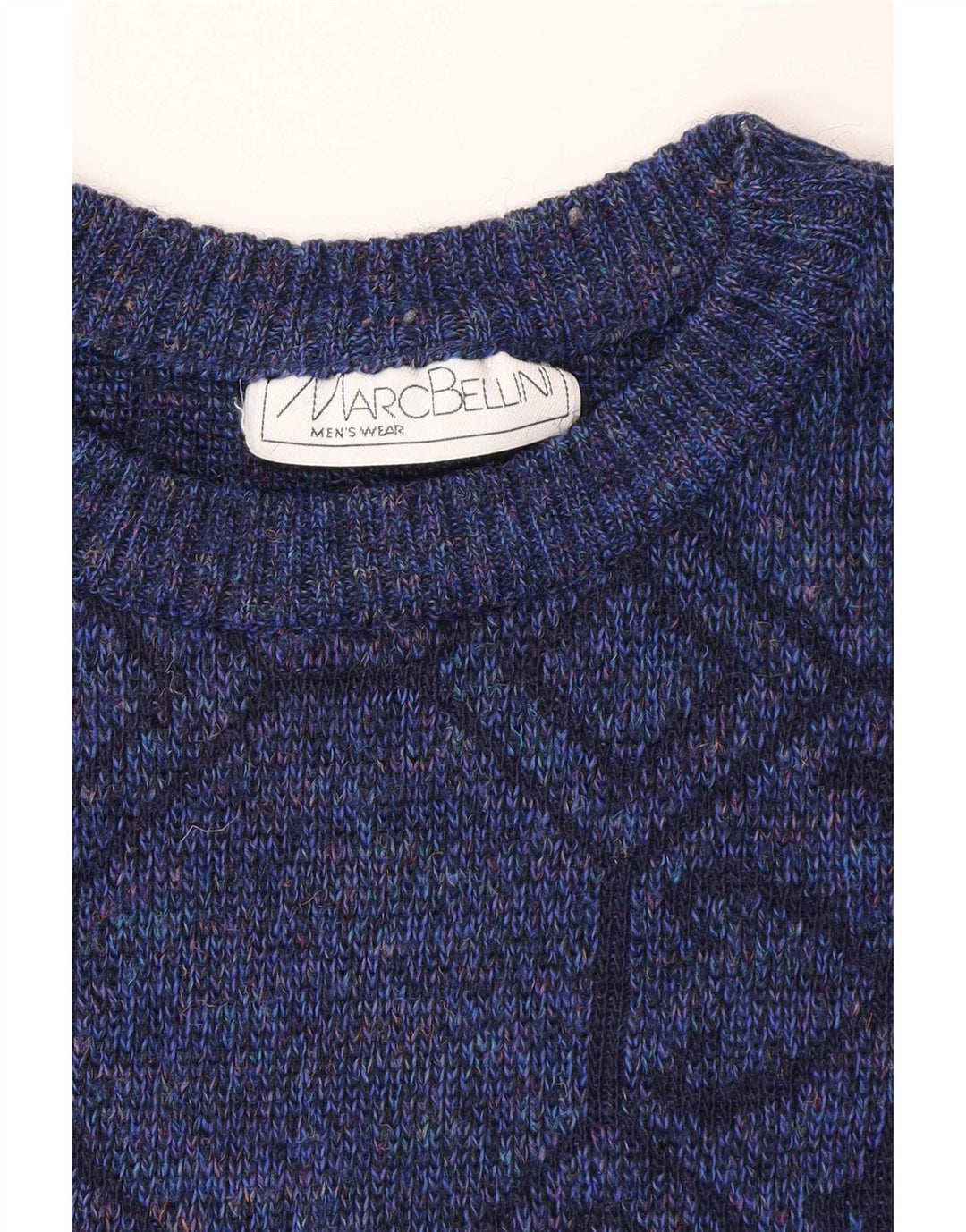 Suéter vintage masculino com gola redonda XL azul geométrico