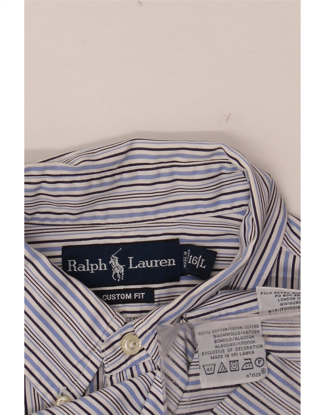 Camisa masculina de ajuste personalizado RALPH LAUREN tamanho 16 grande algodão listrado azul