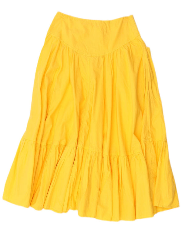 Saia feminina Benetton de cintura alta em camadas IT 40 pequena W26 algodão amarelo