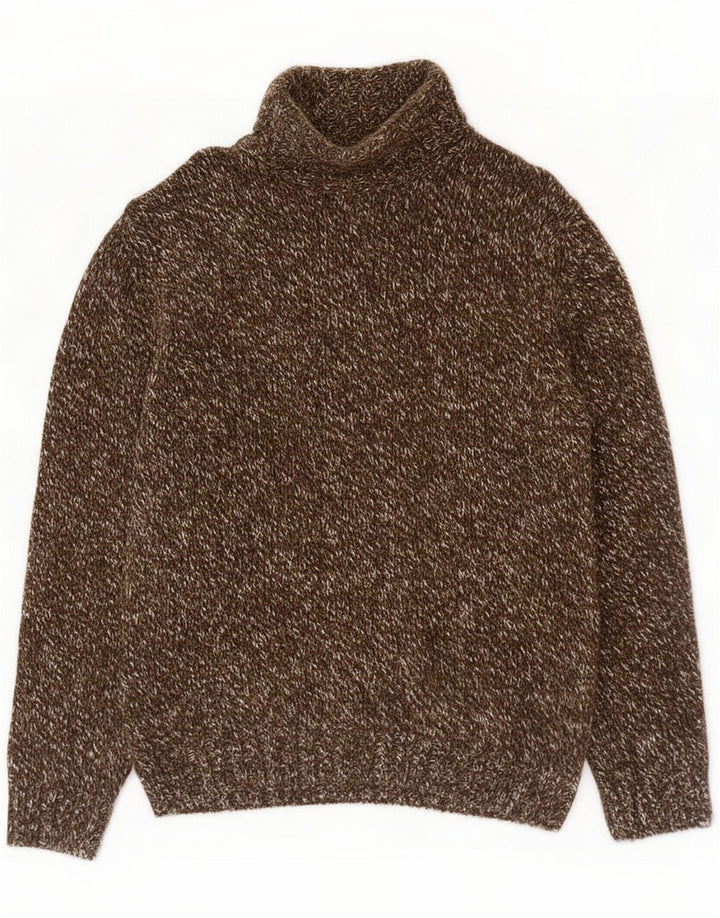 Suéter masculino vintage com gola redonda, marrom médio manchado
