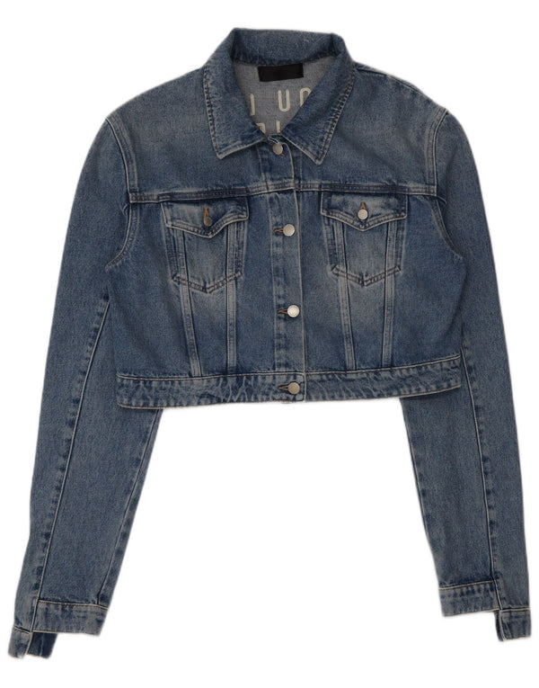 Gas Womens Crop Graphic Denim Jacket UK 18 XL Blue Cotton