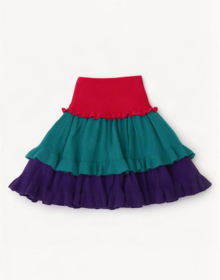 Blumarine Saia feminina de malha em camadas W26 pequena lã colorblock multicolorida