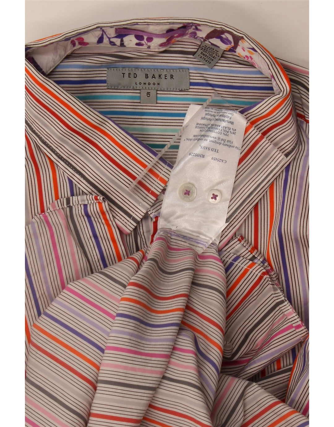 Camisa masculina Ted Baker tamanho 5 XL algodão listrado multicolorido