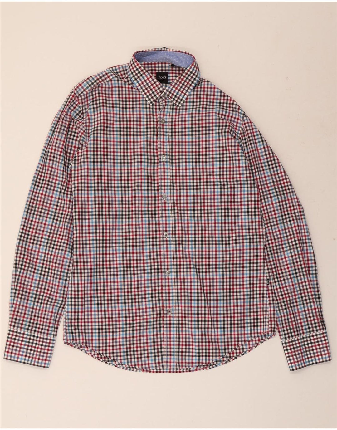 Camisa masculina slim fit HUGO BOSS de algodão guingão multicolorido médio