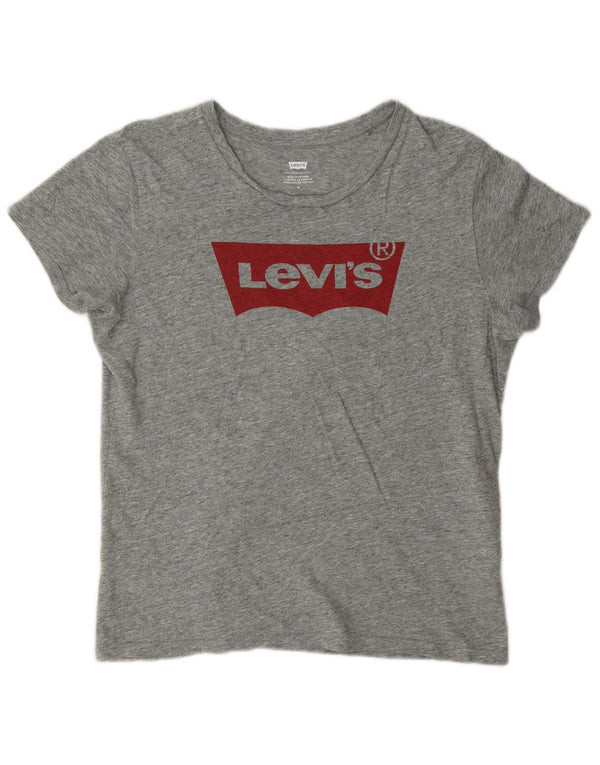 Camiseta feminina gráfica Levi's UK 14 algodão manchado cinza médio