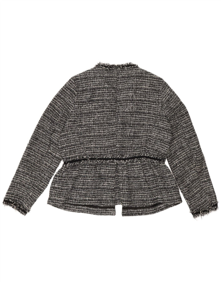 Zara Womens Oversized Open Blazer Jacket UK 6 XS Preto Listrado Poliéster
