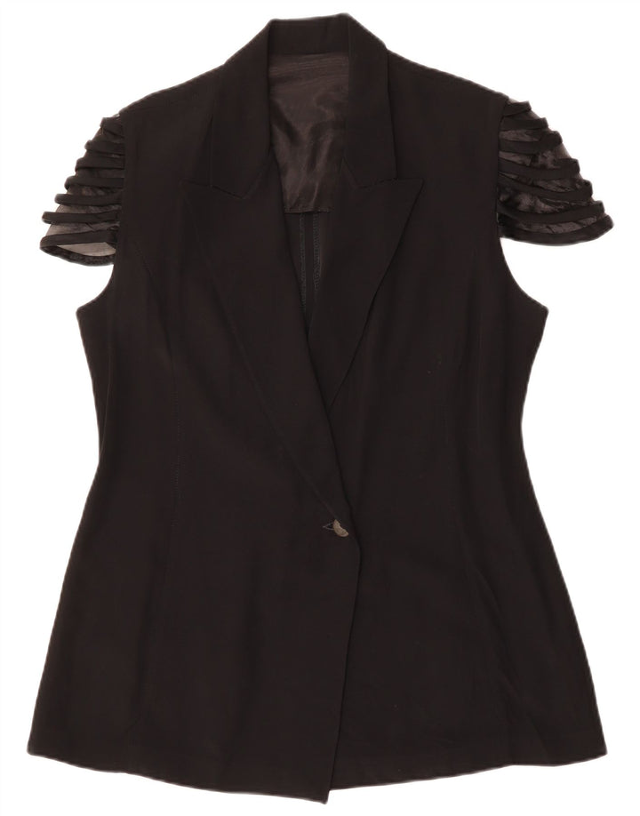 Jaqueta blazer feminina vintage de manga curta com 1 botão IT 48 XL acetato preto