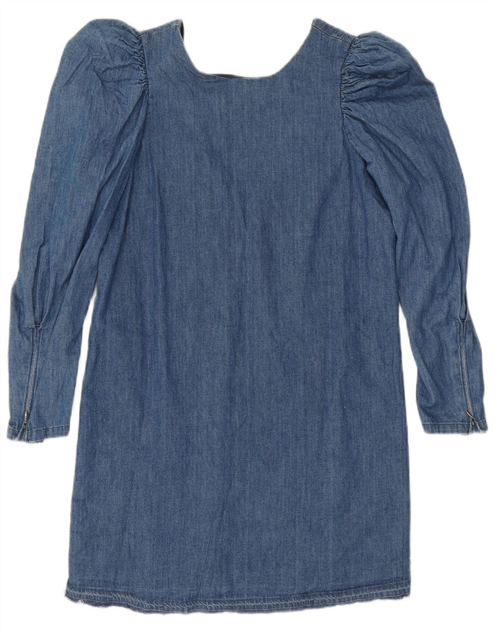 Vestido jeans feminino vintage de manga comprida UK 12 azul médio