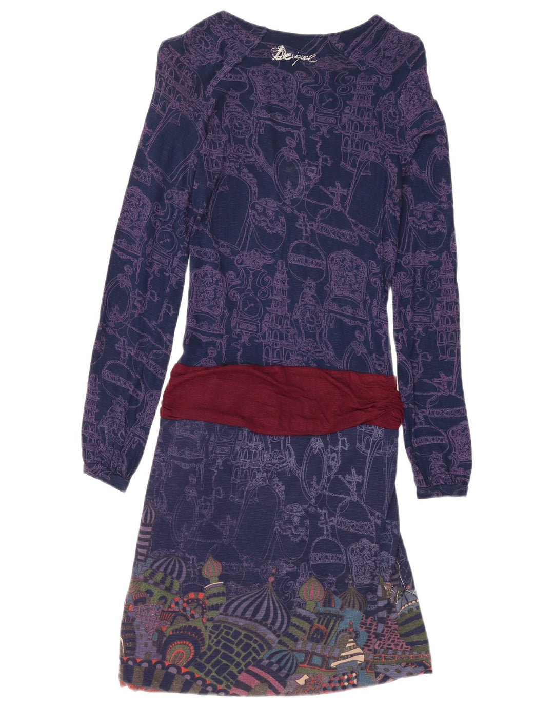 Vestido feminino Desigual com estampa abstrata e cintura baixa Reino Unido 8 pequeno azul marinho