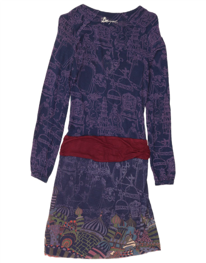 Vestido feminino Desigual com estampa abstrata e cintura baixa Reino Unido 8 pequeno azul marinho