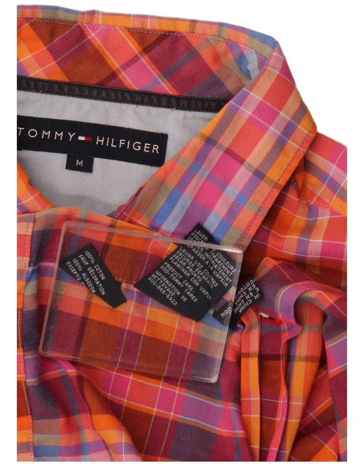 Camisa masculina de manga curta Tommy Hilfiger, algodão xadrez vermelho médio