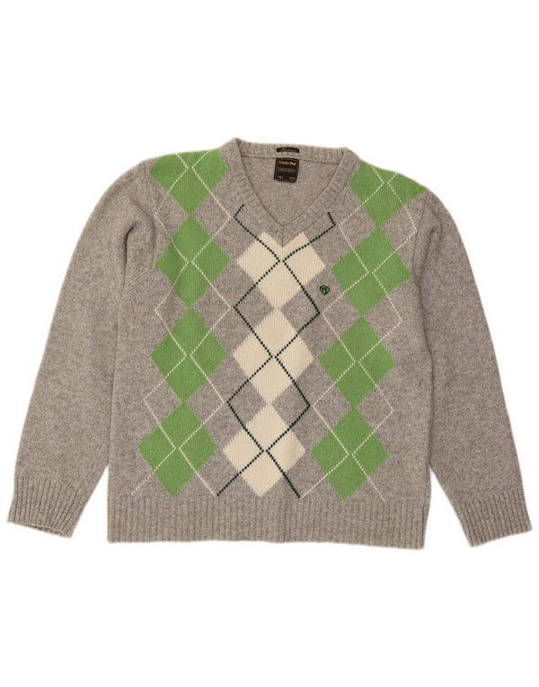 Suéter masculino Meltin' Pot com decote em V XL cinza Argyle/lã diamante