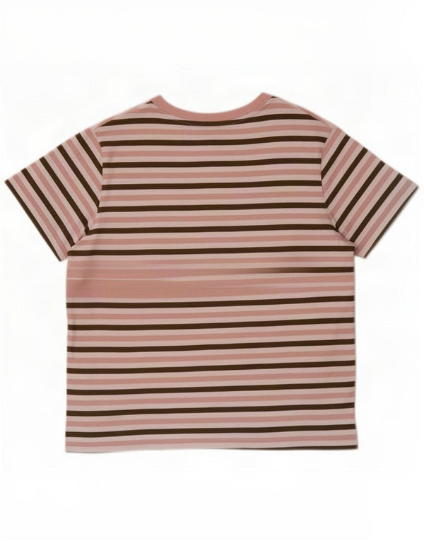 Camiseta feminina Marks & Spencer UK 14 grande algodão listrado rosa