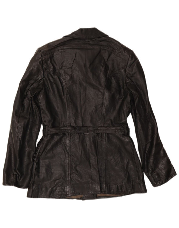 Jaqueta de couro feminina vintage UK 10 pequena preta