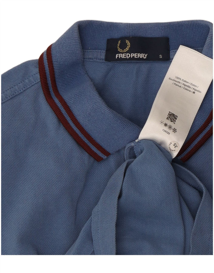 Camisa polo masculina Fred Perry pequena azul algodão