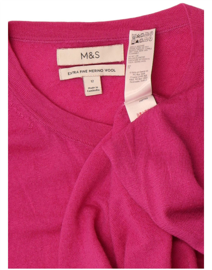 Suéter cardigã feminino Marks & Spencer Reino Unido 12 lã merino rosa médio