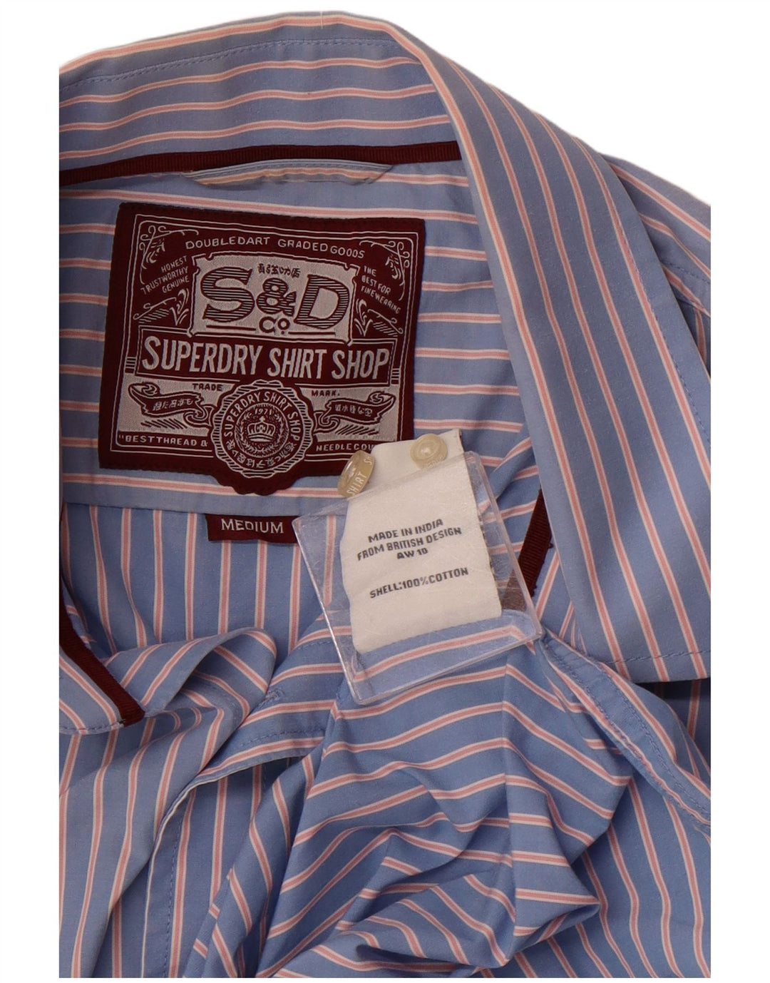 Camisa masculina Superdry algodão listrado azul médio