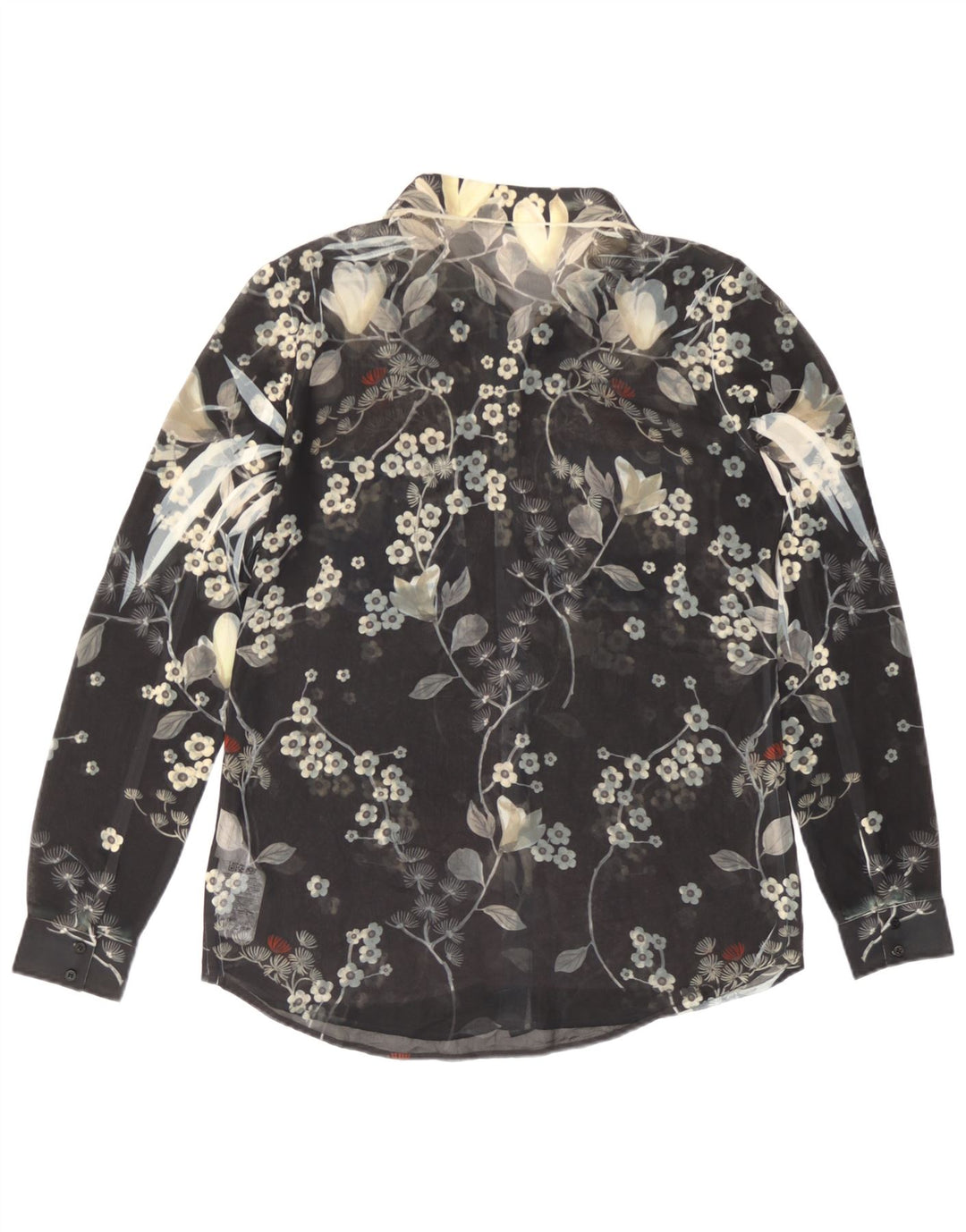 Blusa feminina transparente Guess Reino Unido 14 poliéster floral preto médio