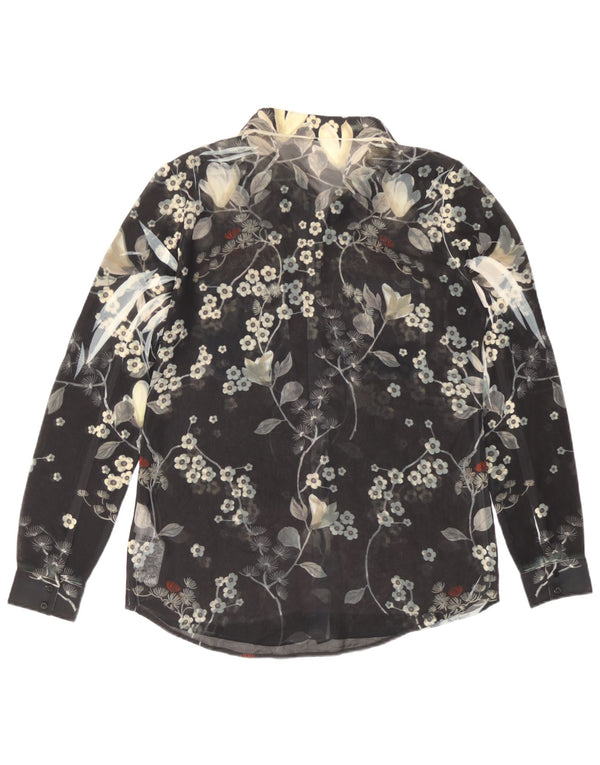 Blusa feminina transparente Guess Reino Unido 14 poliéster floral preto médio