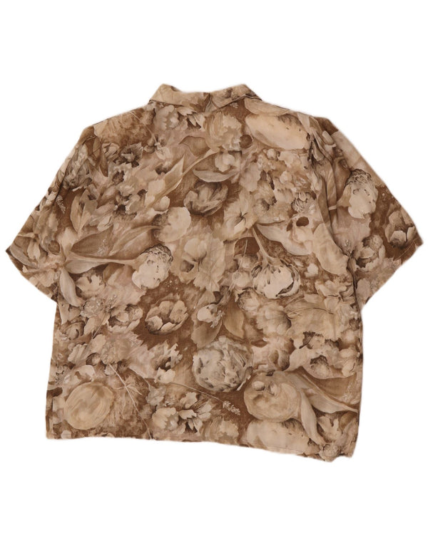 Camisa feminina vintage de manga curta UK 18 XL marrom floral