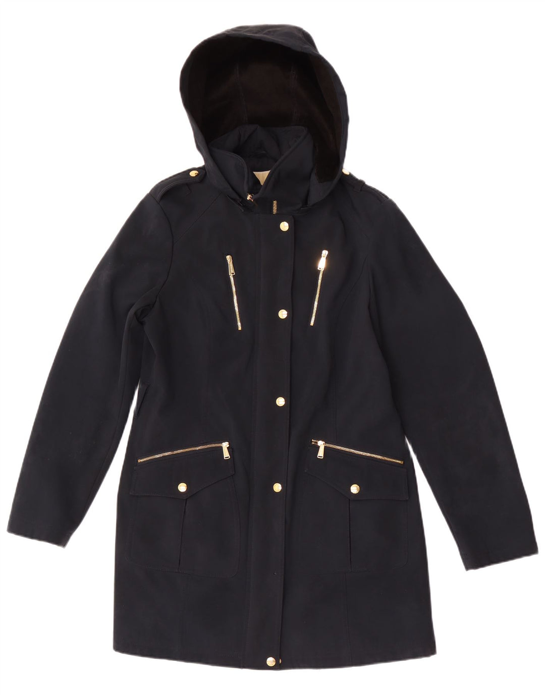 Sobretudo militar feminino com capuz Michael Kors Reino Unido 14 azul marinho médio