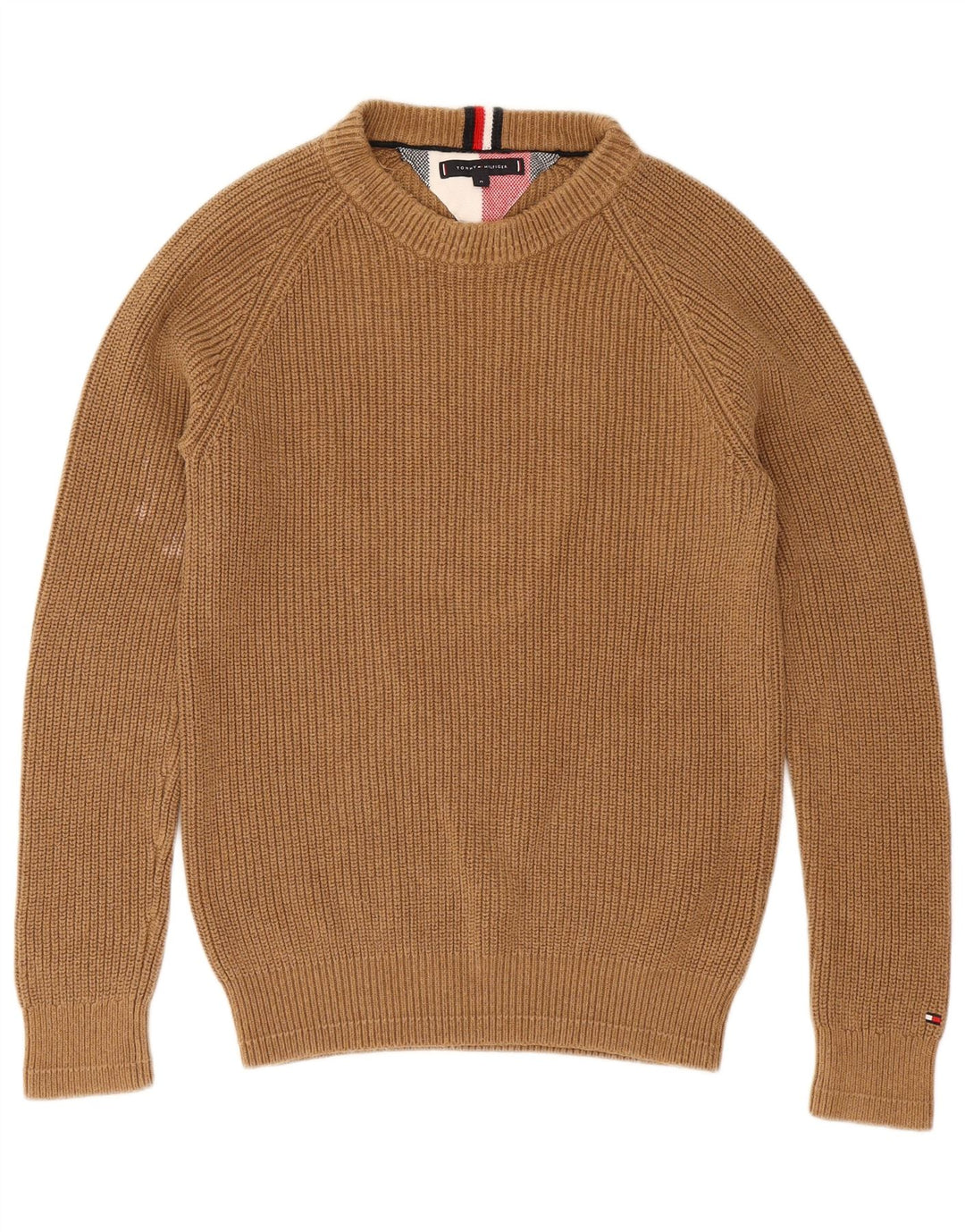 Tommy Hilfiger Suéter masculino com gola canoa de algodão marrom médio