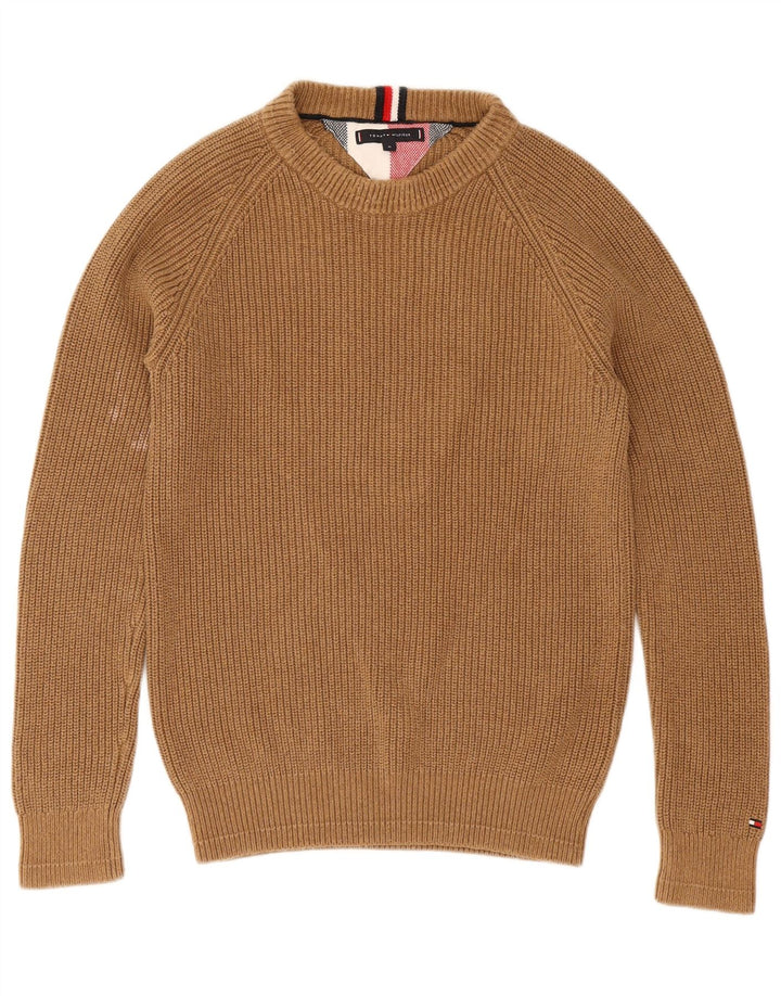 Tommy Hilfiger Suéter masculino com gola canoa de algodão marrom médio
