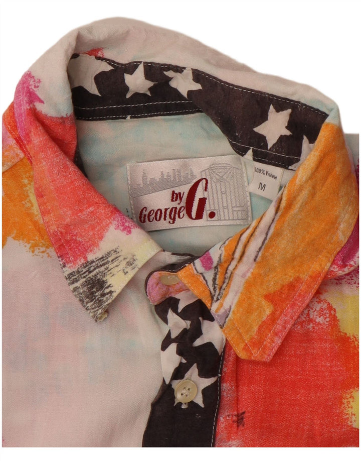 Camisa masculina vintage abstrata padrão manga curta média multicolorida