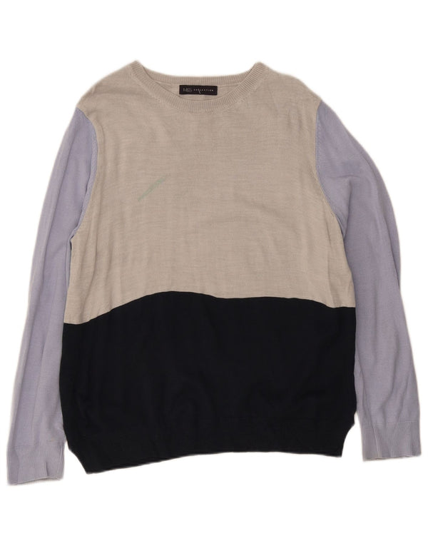 Suéter masculino Marks & Spencer com gola canoa XS colorido bloco colorido