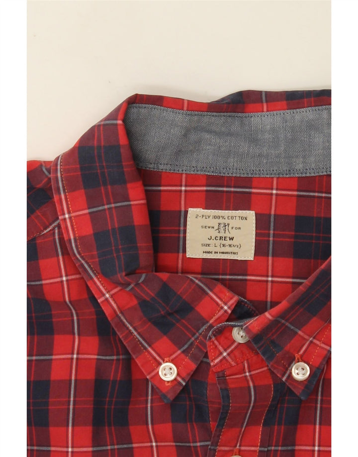Camisa masculina J. CREW tamanho 16 1/2 grande algodão xadrez vermelho