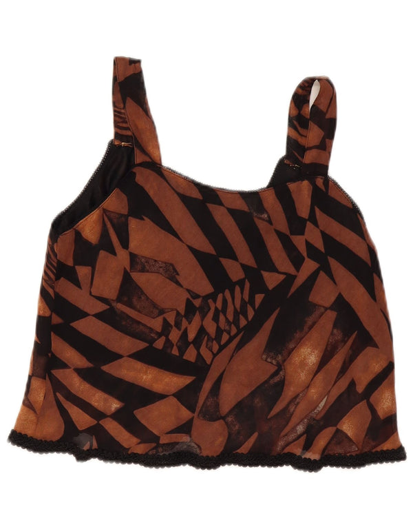 Top feminino vintage cropped UK 12 marrom médio geométrico
