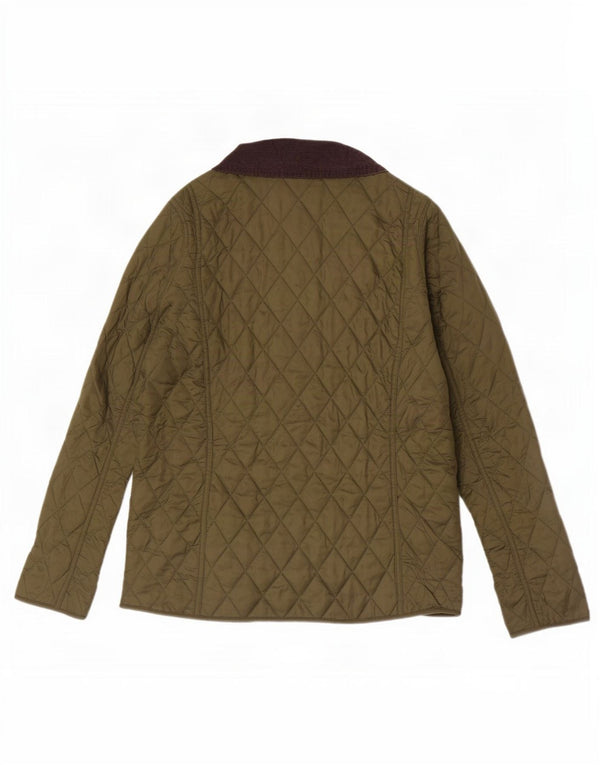 Jaqueta acolchoada feminina Barbour UK 14 grande cáqui colorblock poliamida