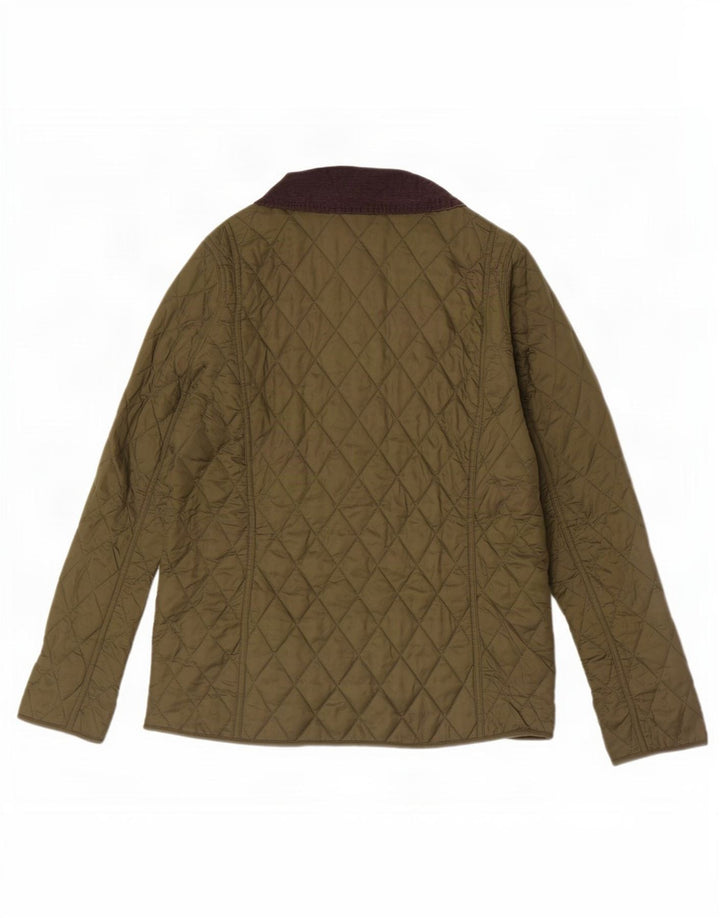 Jaqueta acolchoada feminina Barbour UK 14 grande cáqui colorblock poliamida