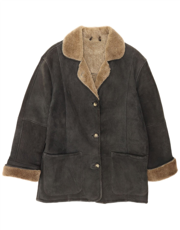 Jaqueta feminina Shearling Your Sixth Sense UK 18 XL couro cinza