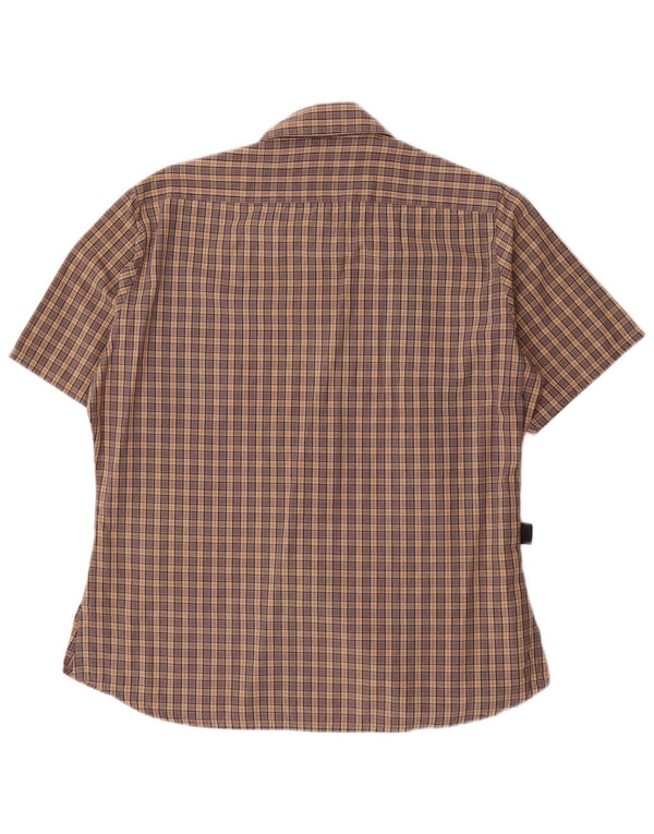 Camisa feminina de manga curta Barbour Reino Unido 14 grande algodão xadrez marrom
