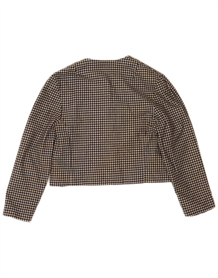 Jaqueta Bolero Feminina Vintage Reino Unido 12 Lã Houndstooth Média Preta
