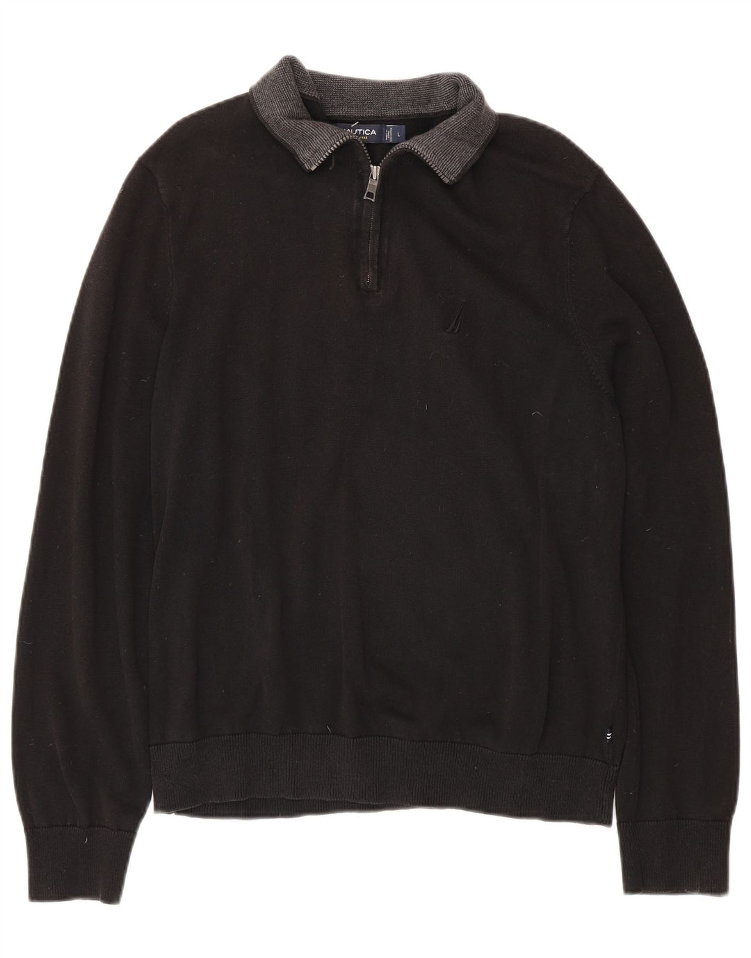 Suéter masculino NAUTICA com zíper e gola grande de algodão preto