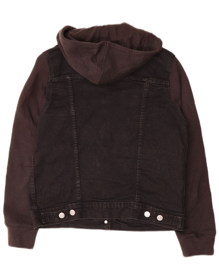 Jaqueta jeans feminina com capuz Levi's UK 14 algodão preto médio