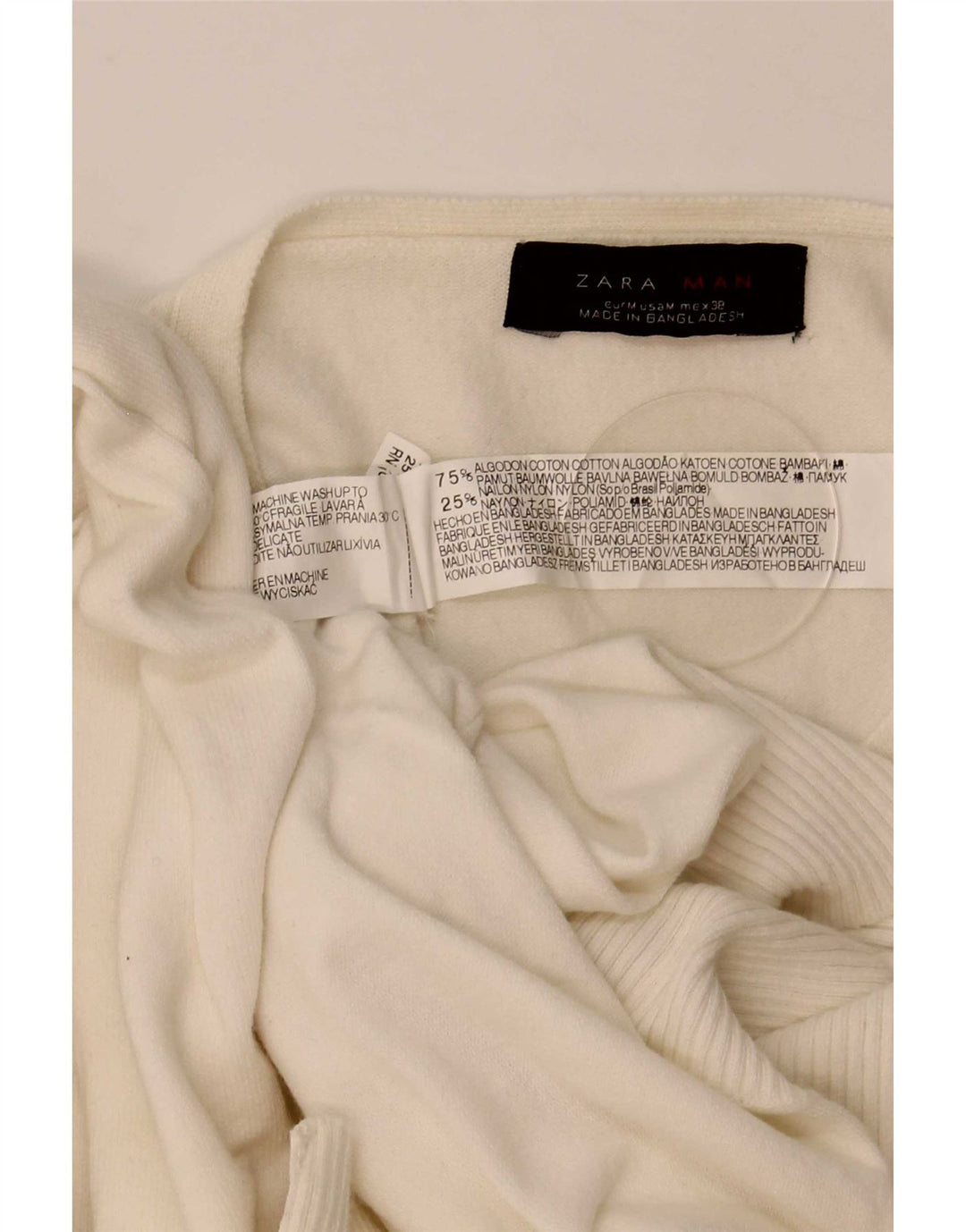Suéter masculino Zara com decote em V médio algodão branco