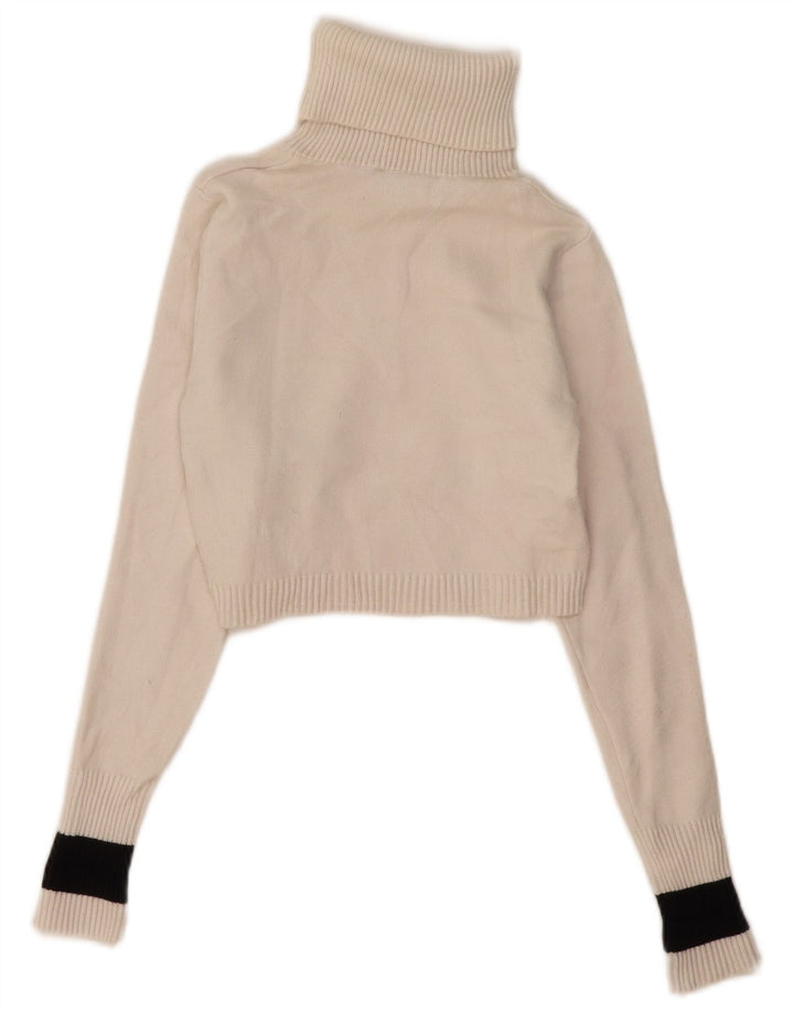 Zara Suéter feminino cropped com gola redonda Reino Unido 12 bloco colorido branco médio