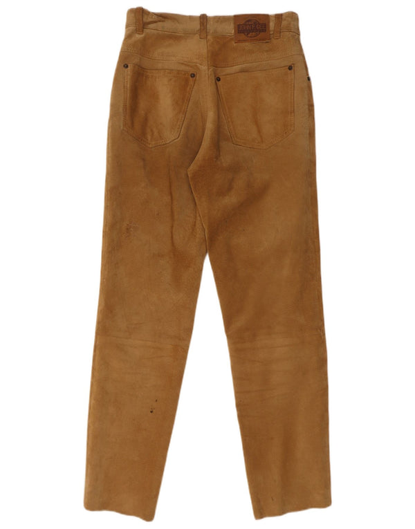 Calça feminina John F Gee de camurça slim IT 42 médio W28 L28 bege