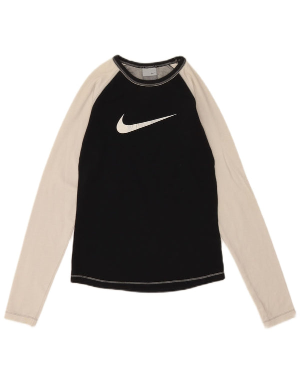 Top gráfico feminino Nike manga comprida Reino Unido 8/10 pequeno preto colorblock algodão