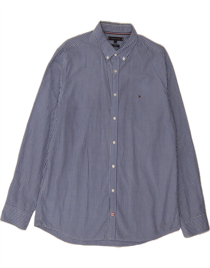 TOMMY HILFIGER Mens Regular Fit Shirt XL Blue Check Cotton Vintage Tommy Hilfiger and Second-Hand Tommy Hilfiger from Messina Hembry 
