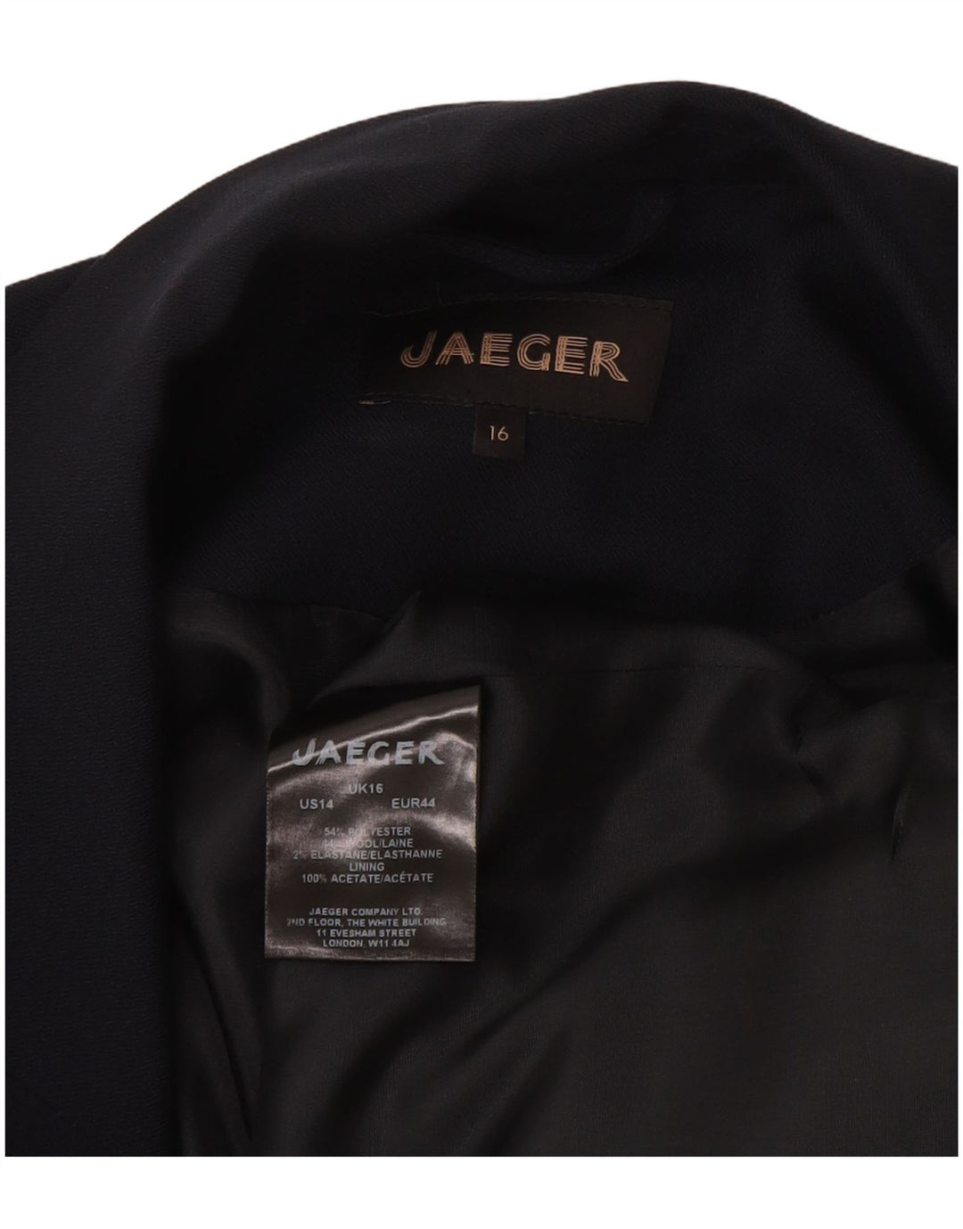 Jaqueta blazer feminina Jaeger Longline sem mangas Reino Unido 16 grande azul marinho