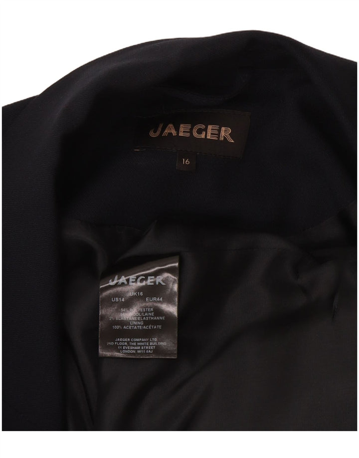 Jaqueta blazer feminina Jaeger Longline sem mangas Reino Unido 16 grande azul marinho