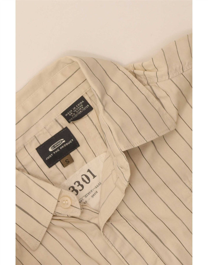 Camisa gráfica masculina G-Star pequena algodão risca de giz bege